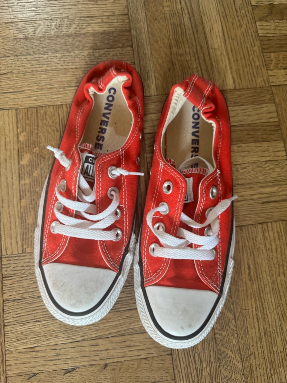 Converse Red Canvas Low-Top Sneakers with White Trim - Size:6.5
